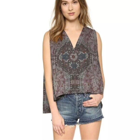 Free People Tops - Free People Darcy Gray Patterned Sleeveless Tank Top Blouse Women's Size XS